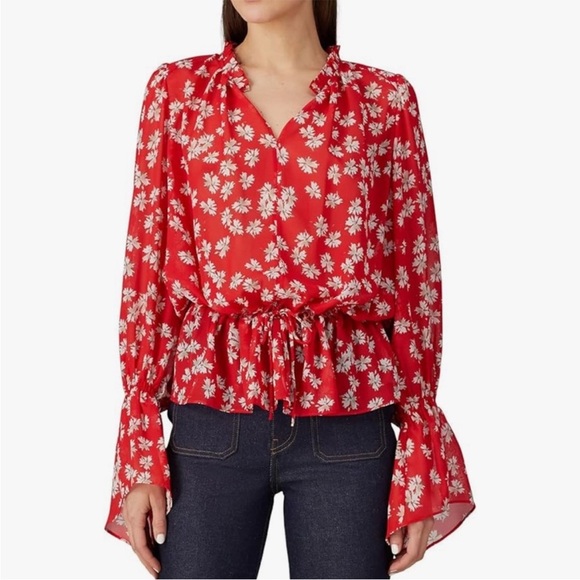 Derek Lam Tops - Derek Lam Flutter Cuff Tie Waist Red Floral Blouse size 6